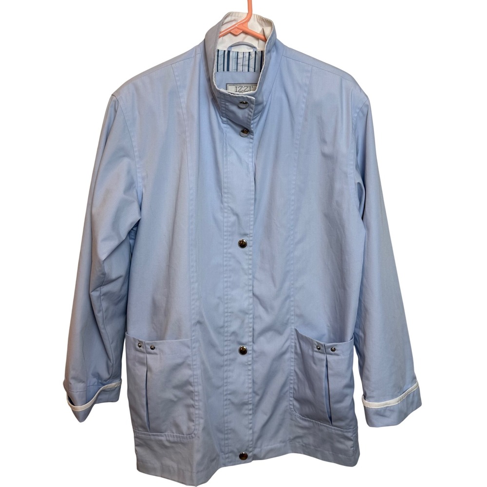 IZZI Outerwear Light Blue Snap Front Jacket Women S Lined Pockets Coastal